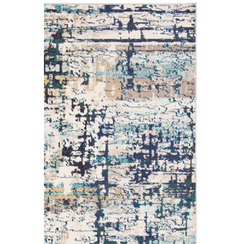 Felty Abstract Cream/Blue Area Rug, Rectangle 3' x 5'