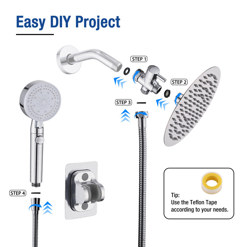 Pomme de douche double avec combiné portable, Chrome