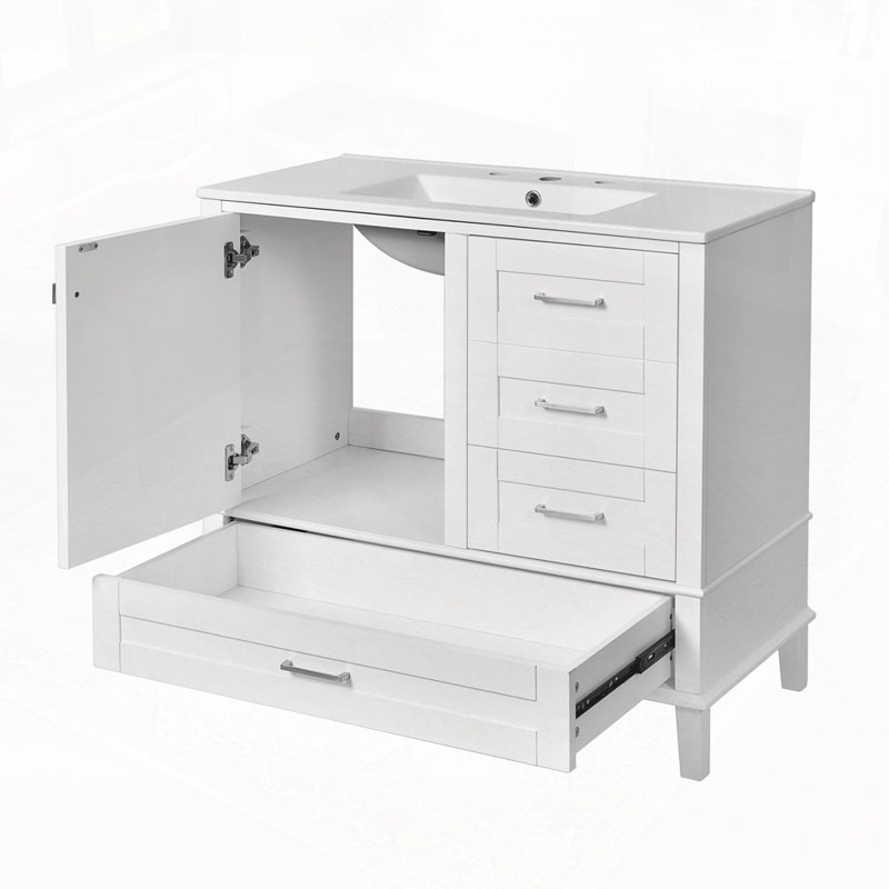 Bathroom Vanity with Solid Pine Frame, White
