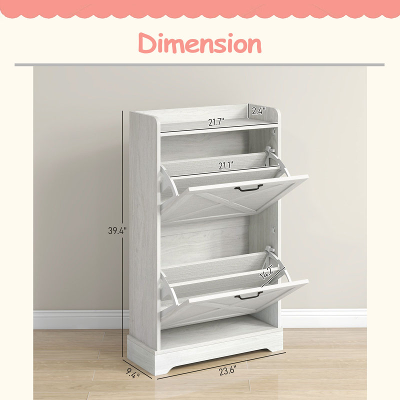 Shoe Storage Cabinet, Farmhouse Shoe Cabinet With 2 Flip Drawers, Adjustable Shelves For 8 Pairs