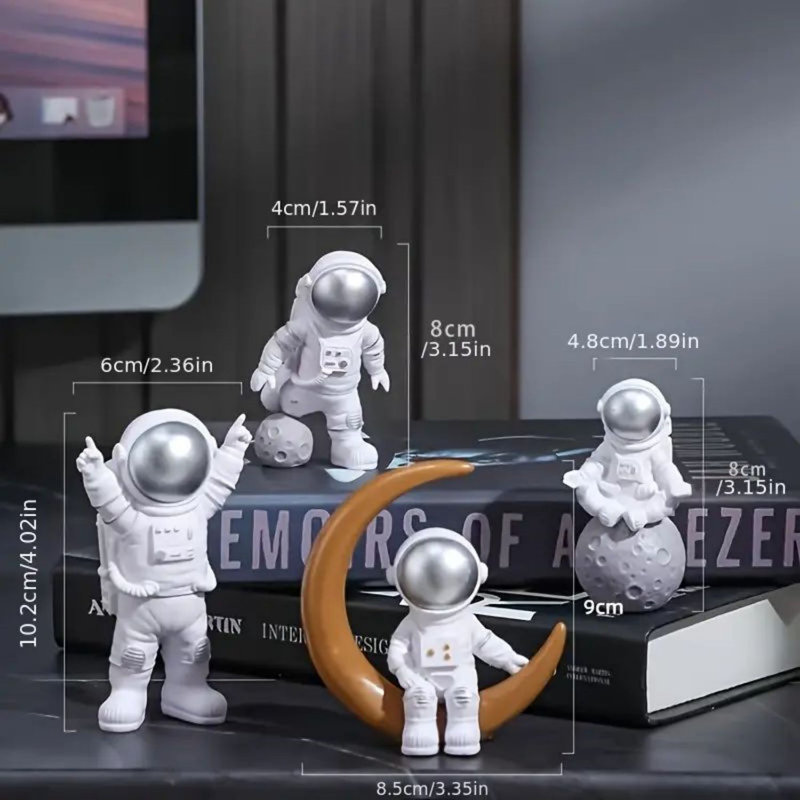 4 pièces petits ornements astronautes créatifs, ornements de bureau, ornements de meuble télé, Argent