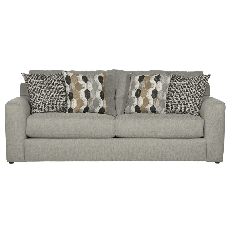 Brytanni 89" Upholstered Sofa with Comfort Coil Seating and 4 Included Accent Pillows, Gray 100% Polyester