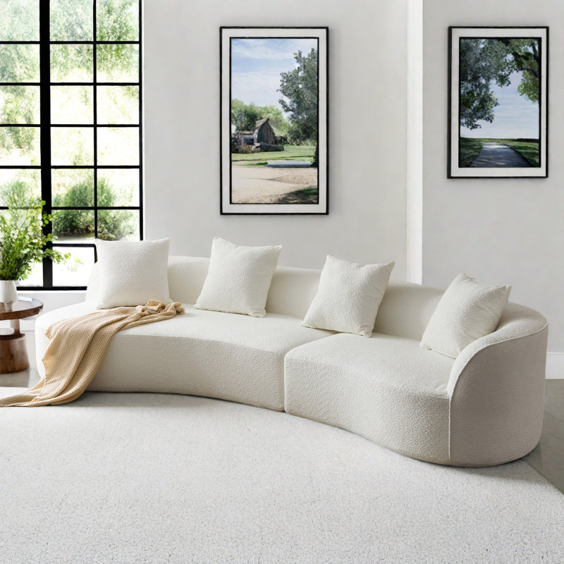 Hession 126" Modern Compression Curved Sectional Sofa, Beige Polyester