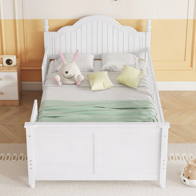 Lit plateforme en bois avec tête et pied de lit, Simple, Blanc