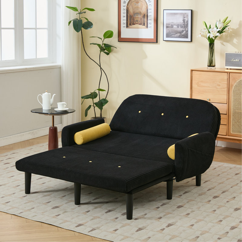 Fauteuil inclinable en velours noir avec causeuse, Noir, Noir