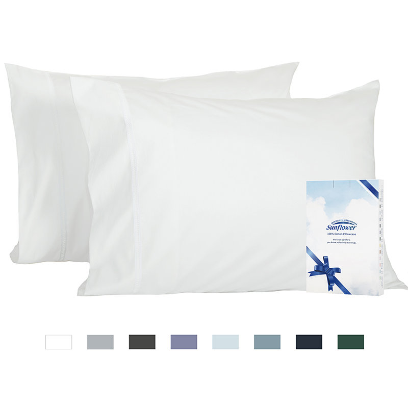 Lace 100% Cotton Percale Pillowcases Envelope Pillowcases Set, Standard Pillowcases, White