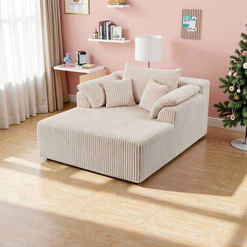 Méridienne en velours côtelé de 60 pouces, siège rembourré en mousse haute densité, Beige