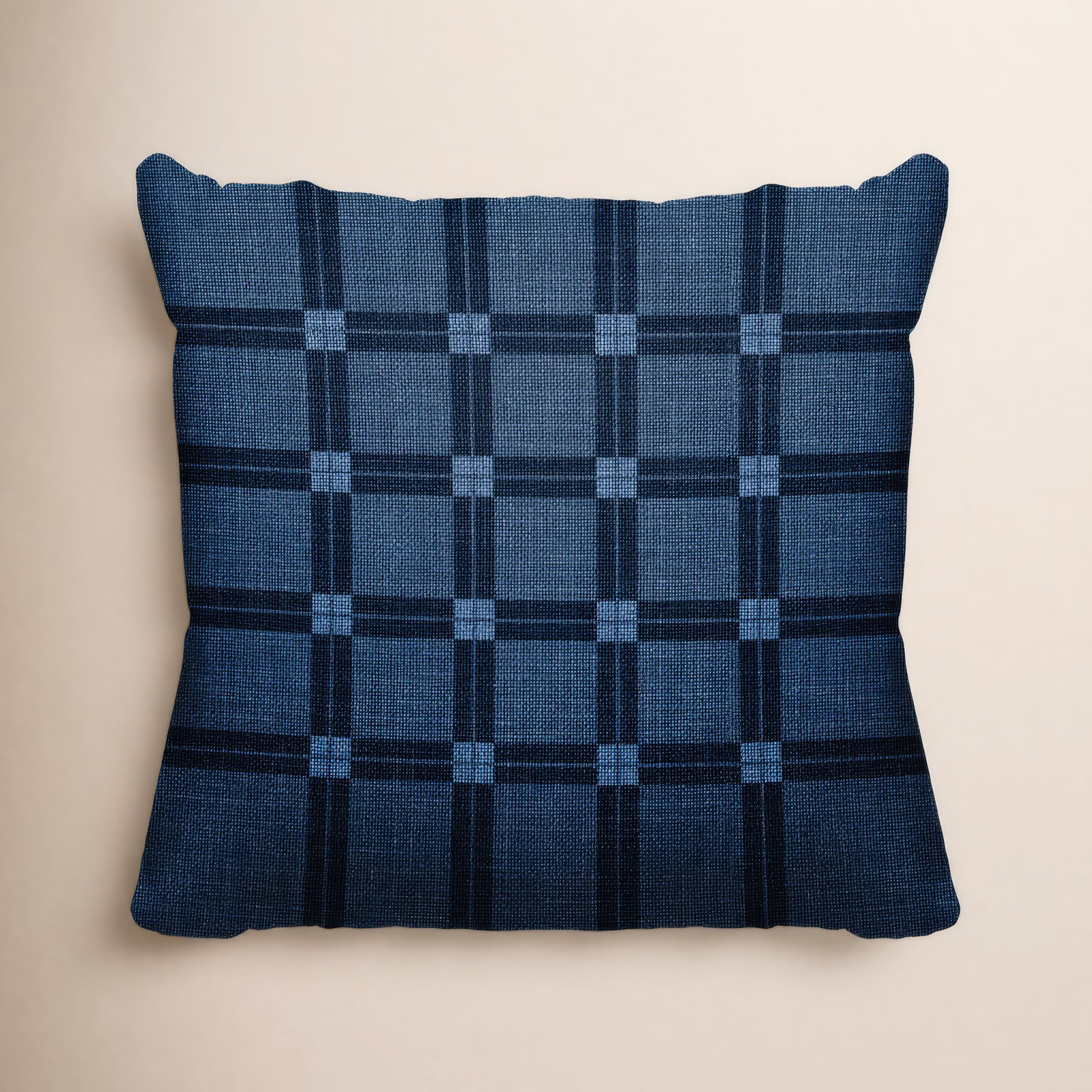 Plaid Indoor/Outdoor Throw Pillow, 19" W x 19" H, Blue