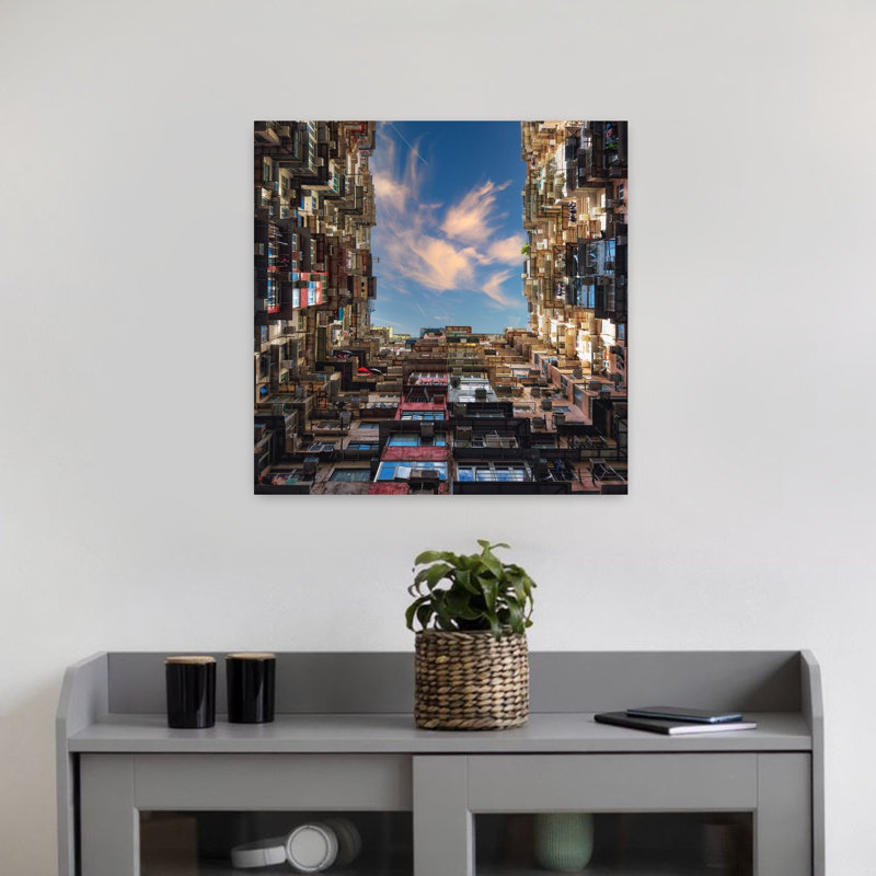 Contemporary Art Dreamy Modern Abstract Architecture City Art, 18" H x 18" W