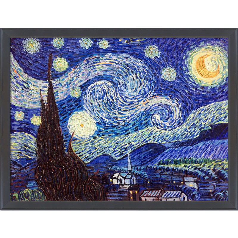 Nuit étoilée par Vincent Van Gogh - peinture sur toile, H 34 po x l 44 po x P 2 po, Cadre noir