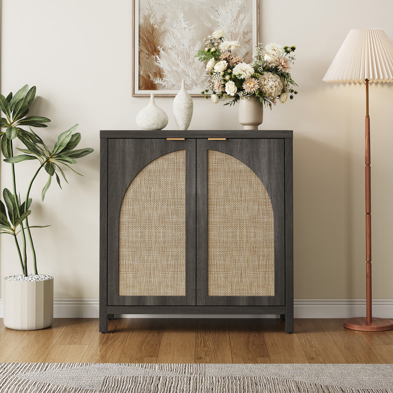 Boho - Rattan Sideboard With Adjustable Shelves, Dark Gray