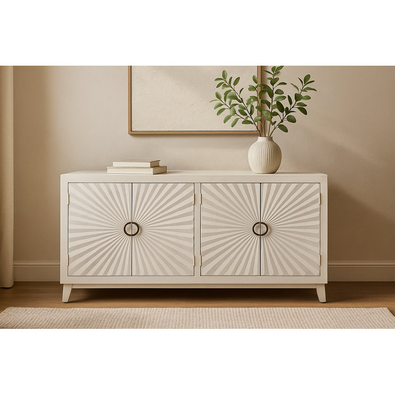 Bayside 4-door Sideboard In Ivory On Solid Wood