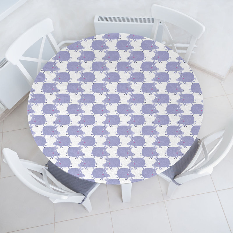 Winston Porter Pig Fitted Round Tablecloth Diameter Lavender Blue White, 67.72" Round