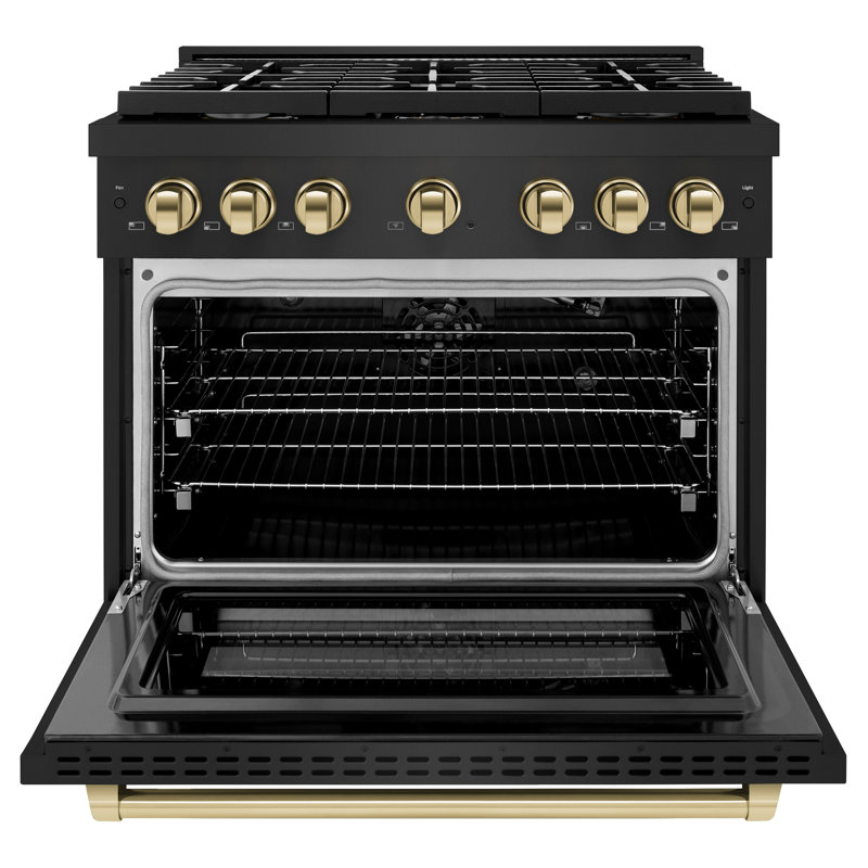 ZLINE Autograph 36 in. Gas Range in Stainless Steel, Black/Polished Gold
