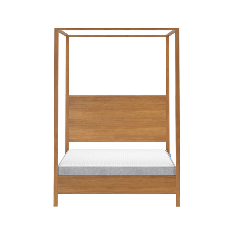 Haven Canopy Bed with Square Post and Wood Headboard, Pecan, Full