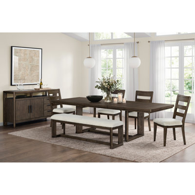 7-piece Dark Oak Dining Set With Bench And Server