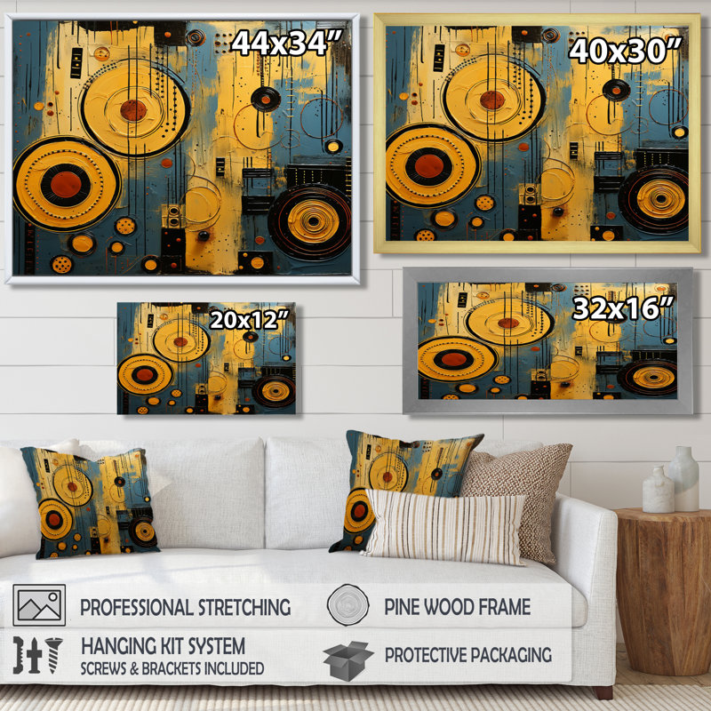 Cercle contemporain contemporain, collage - art mural africain, Toile avec cadre flottant brun, H 34 po x l 44 po x P 1,5 po