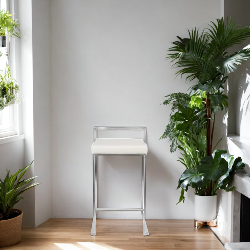Tabouret de comptoir Melsa, Blanc, Argent
