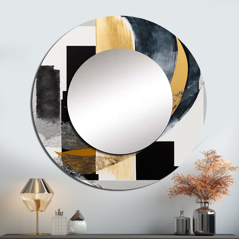 Rahaan Glam, art déco abstrait I - miroir mural abstrait, miroir décoratif rond moderne, impression d'art en métal