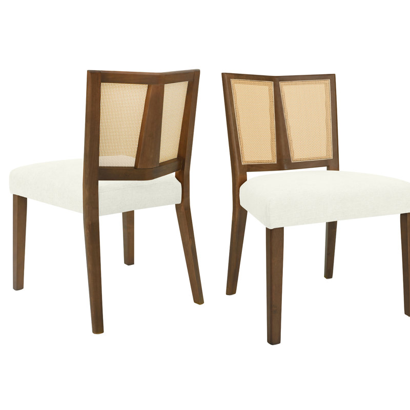 De 2 chaises de salle à manger sans accoudoirs Mid-Century et bois en noyer beige, tissu doux, dossier, largeur 23,94 po, coussin décoratif en mousse haute densité, profondeur 23,36 po