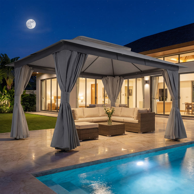 Yardgrace 13'x10' Soft-top Double-Roofed Steel Patio Gazebo, Gray