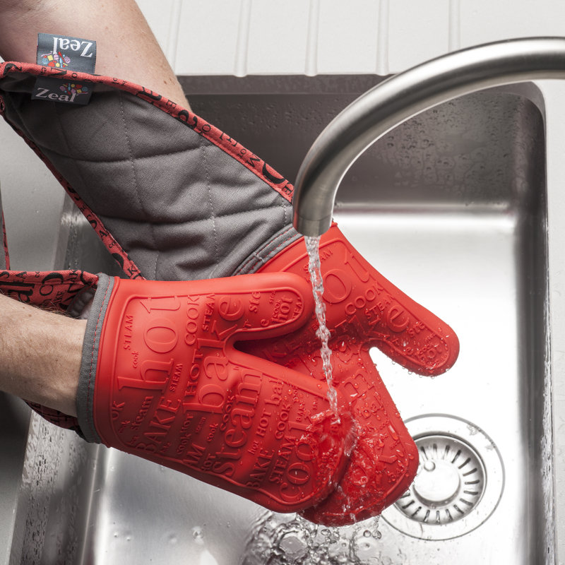 Silicone Double Oven Gloves, Red