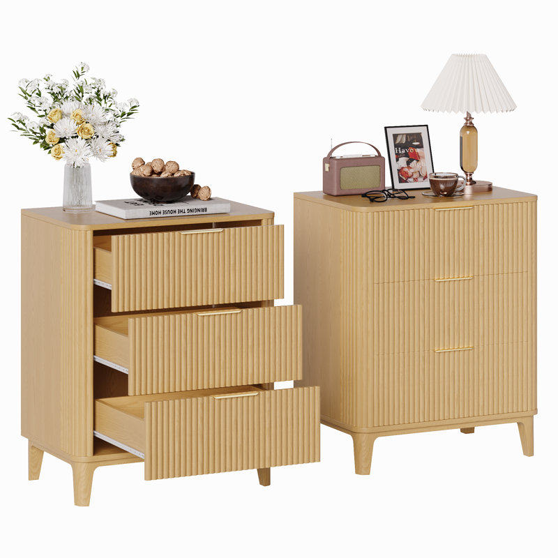 23.62'' W Nightstand With 3 Drawers Set of 2, Natural