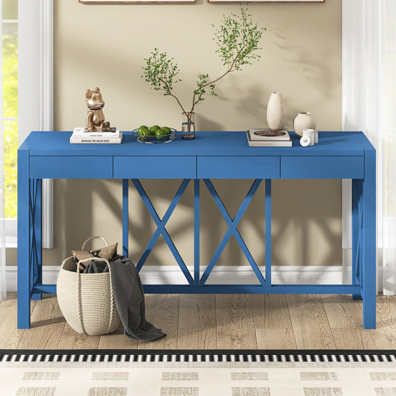 60.1" Modern Console Table With 4 Drawers, Navy Blue