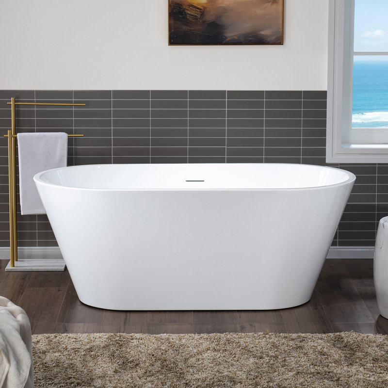 WOODBRIDGE 59 X 29.5 X 22.9" Freestanding Contemporary Soaking Bathtub With Matte Black Drain Included, White