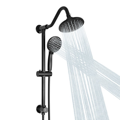 Pomme de douche à pluie haute pression avec jet manuel Akicon, pomme de douche double avec 6 modes de jet, système de pomme de douche à pluie avec barre coulissante à hauteur réglable pour la salle de bain, inverseur à 3 voies