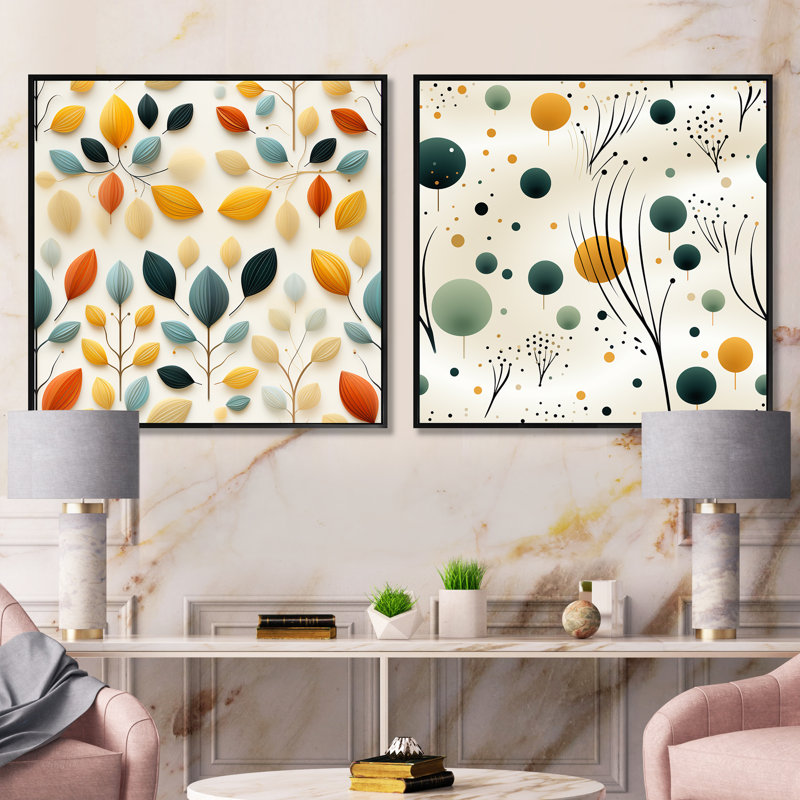 Dahmen Symmetry - Ensemble de 2 collages carrés abstraits, Cadre flottant noir, H 16 po x l 33 po