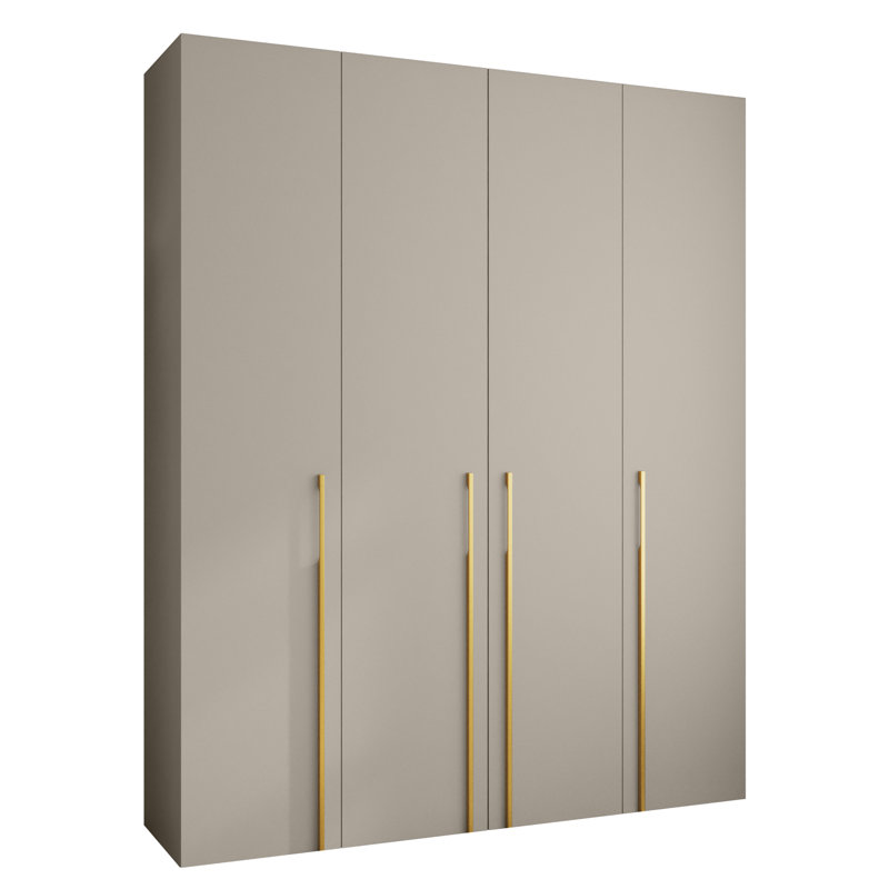 4 Door Manufactured Wood Wardrobe, 245,5 H x 200 W x 40 D, cashmere + handles: gold
