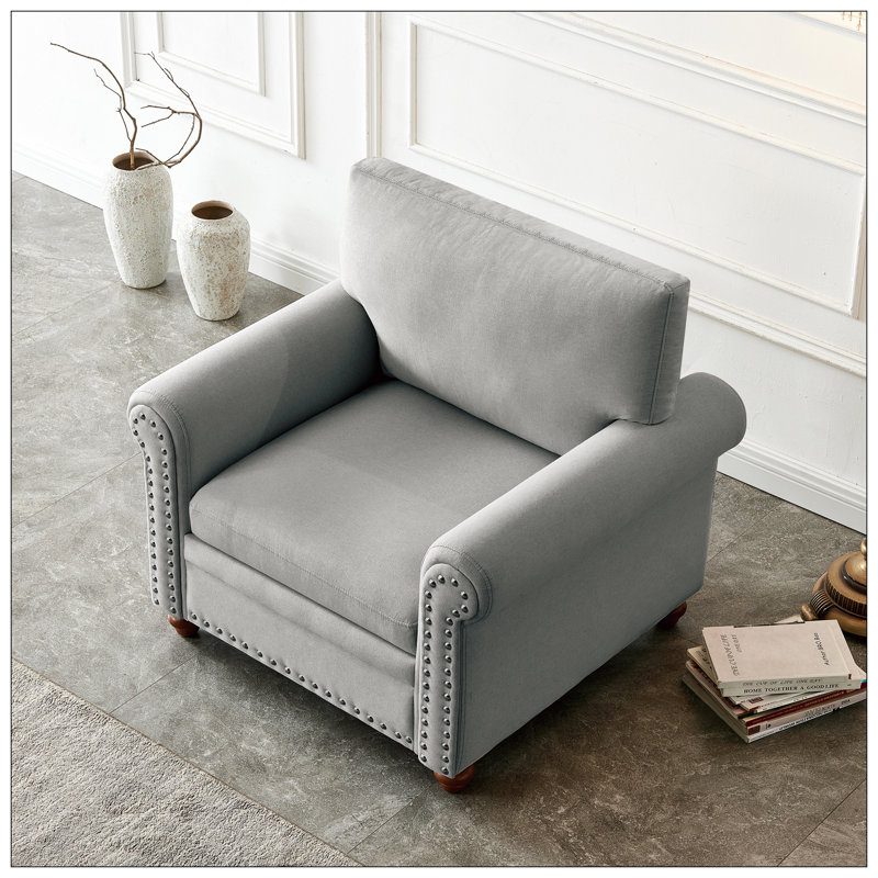 Chaise de salon simple avec pieds en bois et tissu gris, Gris