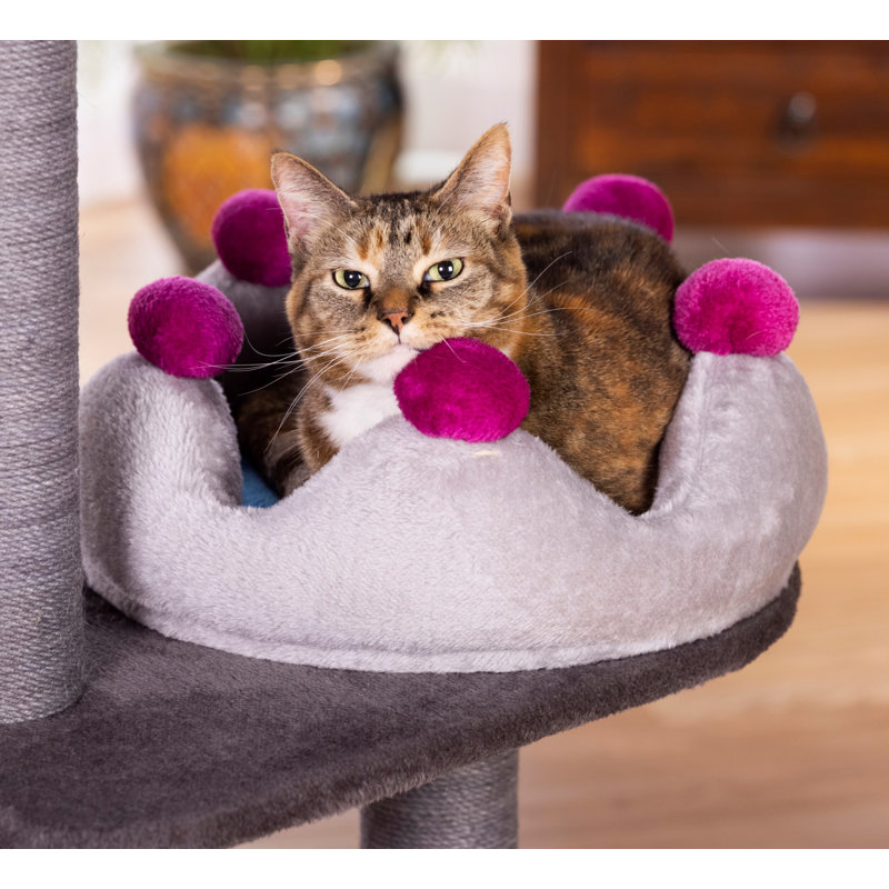 Gray and Blue Faux Fleece Castle Cat Tree with Perches