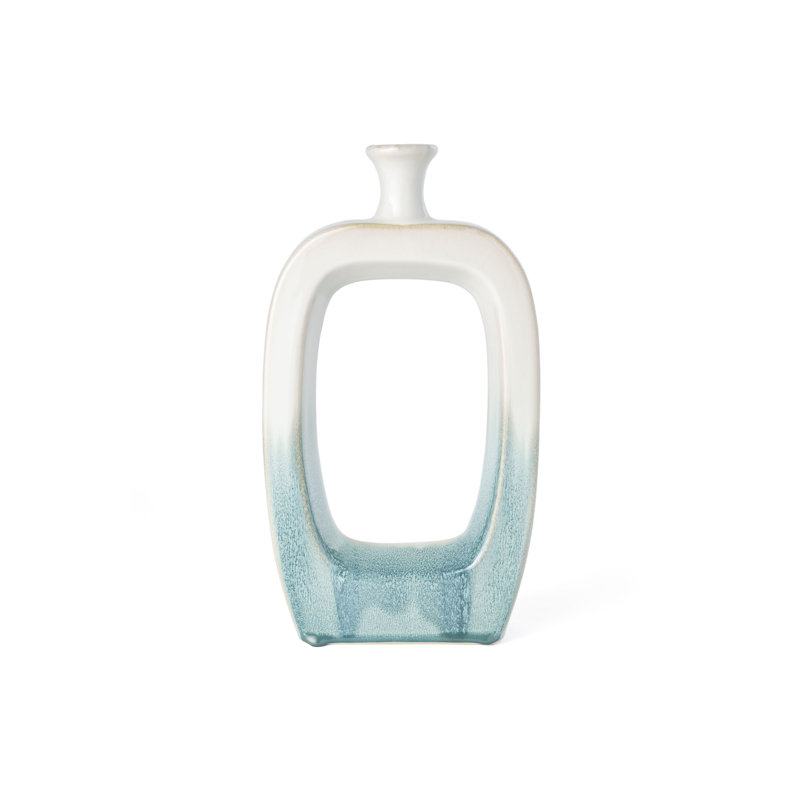 Coastal Elegance Two-Tone Green and White Ceramic Table Vase