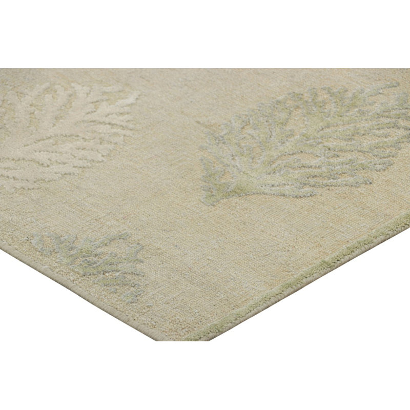 Rug & Kilim’S Block Print Square Rug With Beige And Green Floral Patterns, Rectangle 10' x 14'