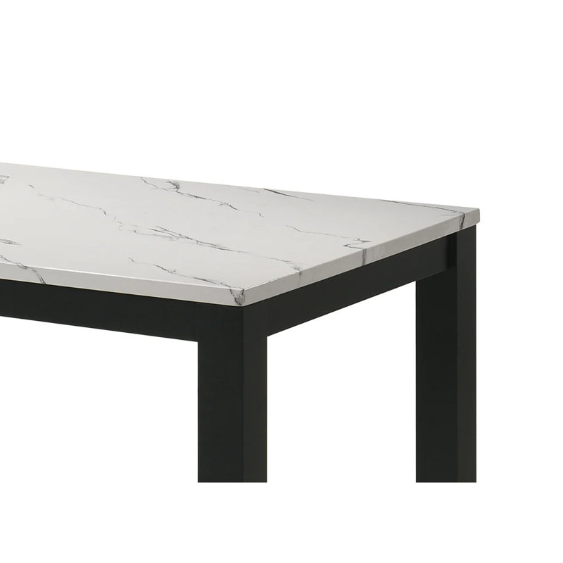 Syon Dining Table, 47 Inch White Faux Marble Top, Black Wood Legs, White