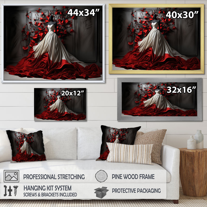 Fashion Red Elegance Unveile IV - impressions encadrées, H 24 po x l 32 po x P 1 po, Cadre flottant noir