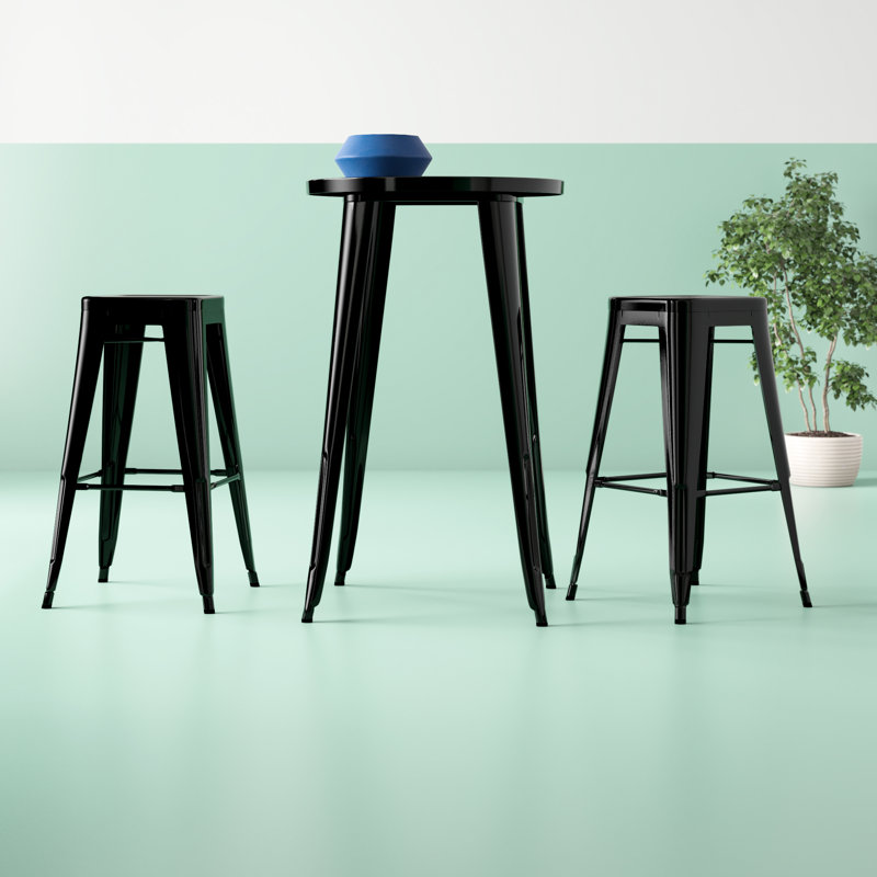 Ensemble de tables de bar rondes en métal pour l'intérieur et l'extérieur Gyala, Noir, H 41 po x l 30 po x P 30 po