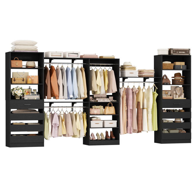 Seward Closet System With 8 Drawers, 4 Hanging Rods, Black