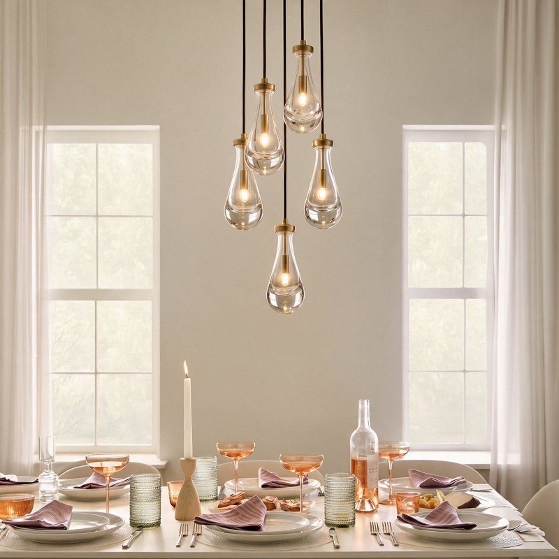 Lustre en verre doré à 5 lumières pour salon et cuisine, H 56,7 po x l 15,7 po x P 15,7 po, Doré, 5