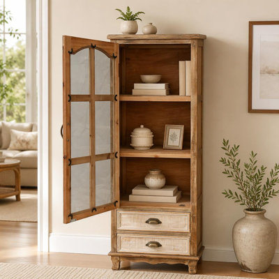 Rustic Wooden Storage Cabinet with Cutout Door & 3 Drawers