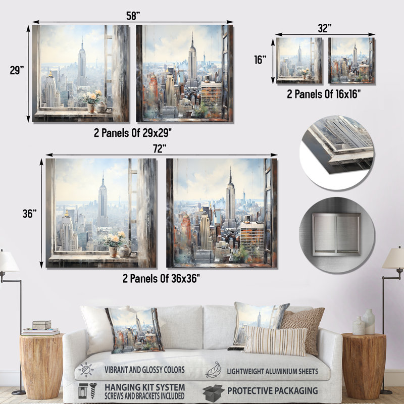 New York Empire State Window Views I - New York City, H 36 po x l 72 po