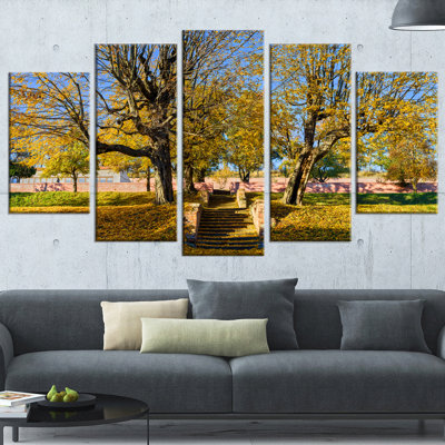 " Stone Stairs In Park In Fall " 5 - Pieces