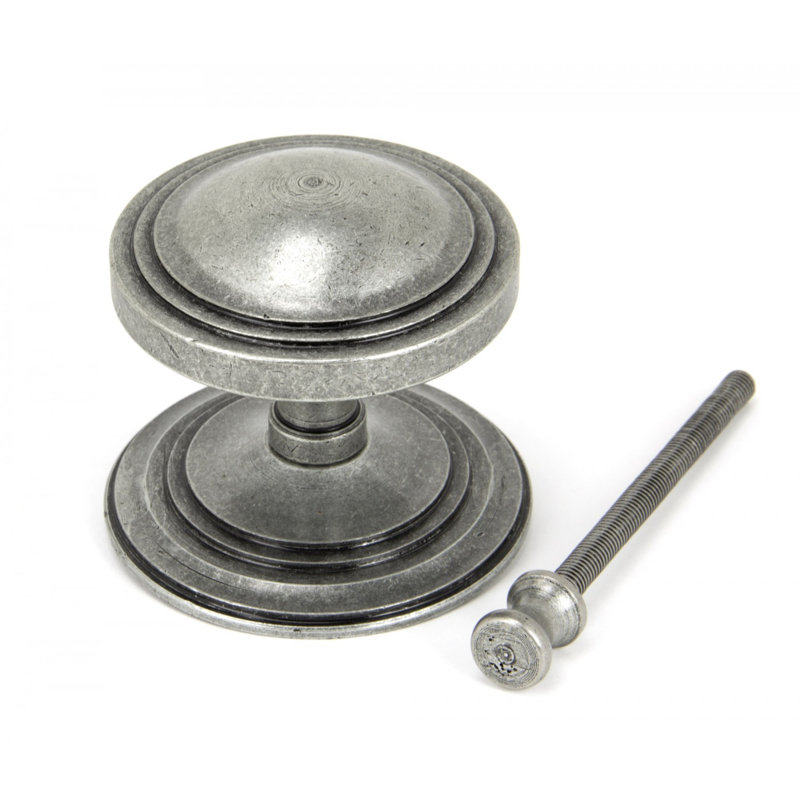 Art Deco Centre Door Knob, Pewter Patina