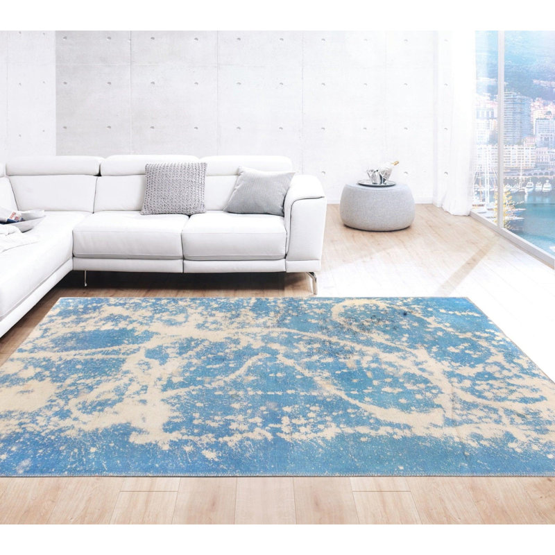 Megam Wool Abstract Area Rug in Blue