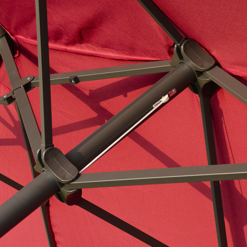 Parasol de patio à double face 15 '- Parasol de marché rectangulaire en acier pour l'extérieur. , Assemblage facile, rouge vin pour la protection de la piscine de terrasse solide et stable, manivelle,