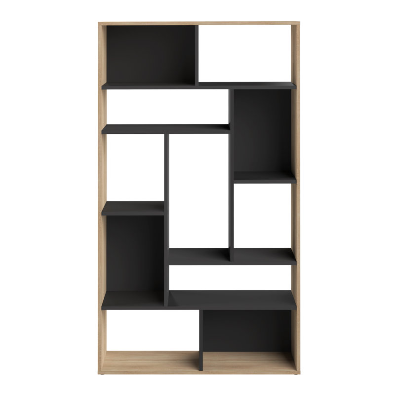 Shuntel 162.8 cm H x 90.8 cm W Geometric Bookcase, Black/Oak