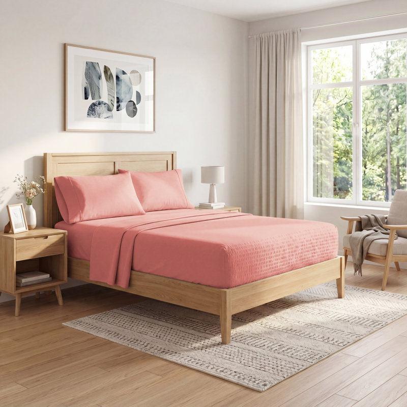 BedTite 4PC Fit Microfiber Sheet Set - Elastic Seamless Fits between 7" and 20" Deep Pocket, Salmon