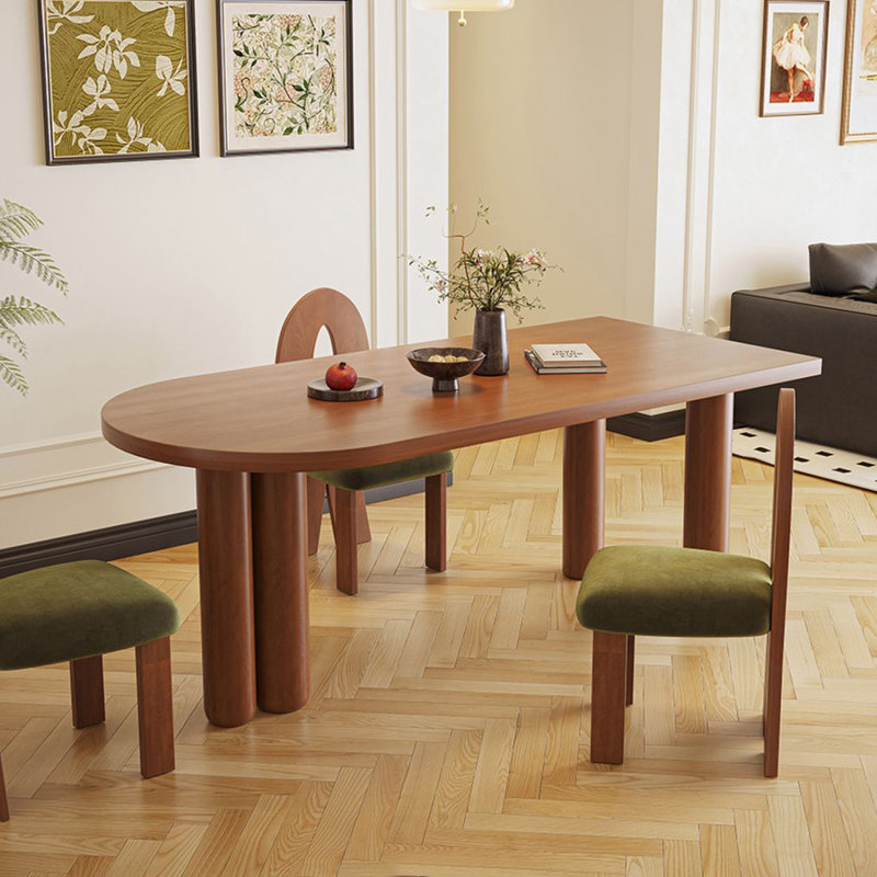 Bureau d'écriture brun en bois massif demi-cercle, H 29,53 po x l 70,87 po x P 31,5 po
